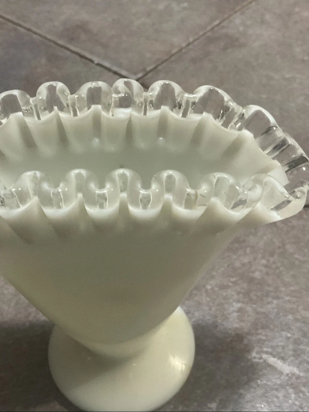Fenton Cream Milk Glass Ruffled Edge Pedestal Vase